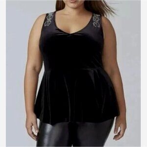 NWT Lane Bryant Velvet Peplum Beaded Top 18/20 Plus Sleeveless Tank